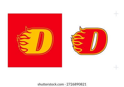 D-Initial-Logo mit Flammen als Symbol für Leidenschaft und Wettbewerb. Einzeln auf weißem Hintergrund.