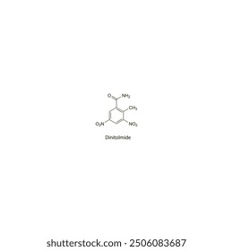 Estructura molecular esquelética plana de dinitolmida Fármaco antiprotozoario utilizado en el tratamiento de la coccidiosis. Diagrama científico de la Ilustración vectorial.