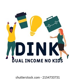 DINK Dual Income No Kids  acronym. business concept background.  vector illustration concept with keywords and icons. lettering illustration with icons for web banner, flyer