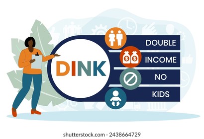 DINK Dual Income No Kids Akronym. Vektor-Illustration Konzept mit Schlüsselwörtern und Icons. Schriftzug-Illustration mit Icons für Web-Banner, Flyer