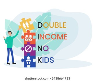 DINK Dual Income No Kids Akronym. Vektor-Illustration Konzept mit Schlüsselwörtern und Icons. Schriftzug-Illustration mit Icons für Web-Banner, Flyer