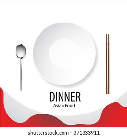 dinner asian food,empty plate on table vector design  