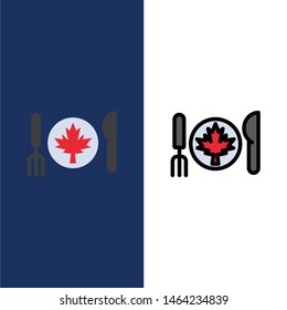 Dinner, Autumn, Canada, Leaf  Icons. Flat and Line Filled Icon Set Vector Blue Background. Vector Icon Template background
