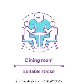 Dinner Break Concept Icon. Lunch Time. Dining Room Idea Thin Line Illustration. Cafe Date. Vector Isolated Outline Drawing. Editable Stroke