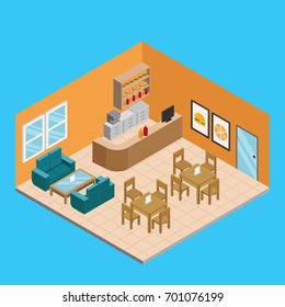 Dinner cafe room construction design. Building architecture. Vector illustration