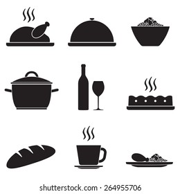 Dinner and cooking icon set isolated on white background. Vector illustration of turkey dinner.