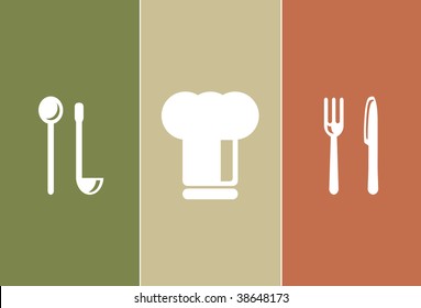 Dinner & Cooking Icons: chefs hat, spoon, fork, knife