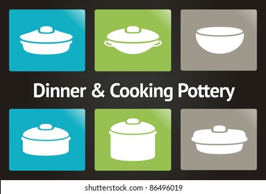 Dinner & Cooking Pottery Vector Icon Set