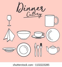 Dinner Cutlery Icon Drawing Set
