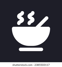 Dinner dark mode glyph ui icon. Meal included. Paid hotel service. User interface design. White silhouette symbol on black space. Solid pictogram for web, mobile. Vector isolated illustration