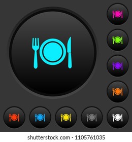 Dinner dark push buttons with vivid color icons on dark grey background