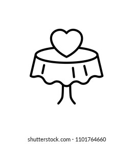 dinner date icon. restaurant dinner table with love illustration for wedding or valentine concept design. simple clean monoline symbol.