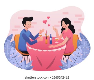 Dinner Date Illustration, Couple having Dinner in a Fancy Restaurant. This illustration can be use for website, landing page, web, app, and banner.