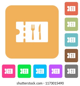 Dinner discount coupon flat icons on rounded square vivid color backgrounds.