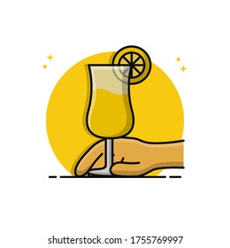 Dinner and Drink Illustration Design Conceptual. Hand Hold A Glass Vector Icon