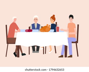 Cena con la familia y comunicación en vivo, gráficos vectoriales