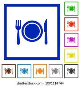Dinner flat color icons in square frames on white background