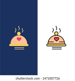 Dinner, Food, Bbq, Love, Valentine  Icons. Flat and Line Filled Icon Set Vector Blue Background. Vector Icon Template background