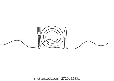 Dinner food icon continuous one line drawing and minimalist style isolate outline vector illustration