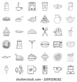 Dinner food icons set. Outline set of 36 dinner food vector icons for web isolated on white background