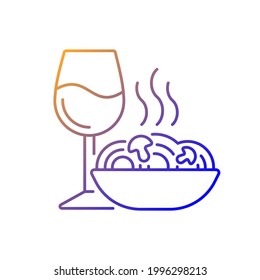 Dinner Gradient Linear Vector Icon. Spaghetti And Wine Glass. Romantic Meal. Restaurant Order. Cafe Menu. Thin Line Color Symbols. Modern Style Pictogram. Vector Isolated Outline Drawing