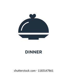 Dinner icon. Black filled vector illustration. Dinner symbol on white background. Can be used in web and mobile.