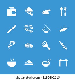 Dinner icon. collection of 16 dinner filled icons such as dish, porridge, table with plates and pan, pizza, kebab, dish serving. editable dinner icons for web and mobile.