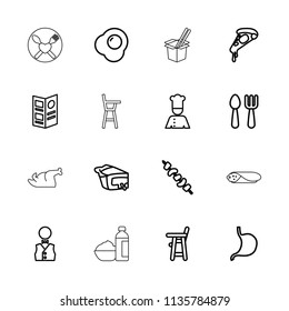 Dinner icon. collection of 16 dinner outline icons such as baby chair, fork and spoon, pizza, pie, kebab, stomach, waiter, chef. editable dinner icons for web and mobile.