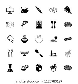 Dinner icon. collection of 25 dinner filled and outline icons such as pizza, take away food, kebab, soup, chef, menu, reserved, meat. editable dinner icons for web and mobile.