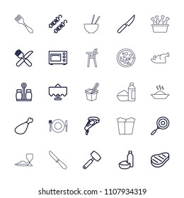 Dinner icon. collection of 25 dinner outline icons such as restaurant table, pizza, drink and food, meat leg, beef, pepper, kebab. editable dinner icons for web and mobile.