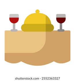 Dinner Icon In Color Fill. Flat Style. Isolated on White Background
