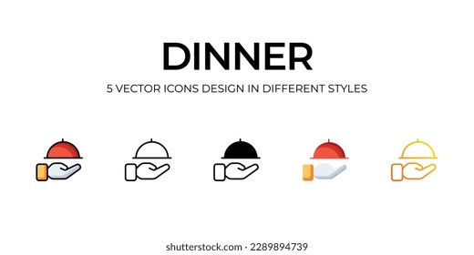 Dinner Icon Design in Five style with Editable Stroke. Line, Solid, Flat Line, Duo Tone Color, and Color Gradient Line. Suitable for Web Page, Mobile App, UI, UX and GUI design.