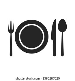 Icono de la cena. Placa con tenedor, cuchillo y cuchara