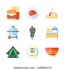 dinner icon set. vector set about tent, steaks, restaurant and catering icons set.