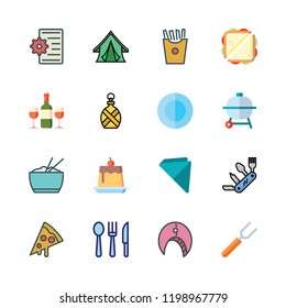 dinner icon set. vector set about pizza, pudding, fork and crab icons set.
