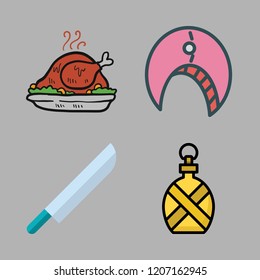 dinner icon set. vector set about canteen, turkey, knife and crab icons set.