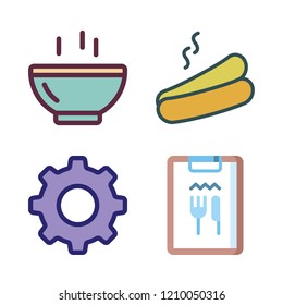 dinner icon set. vector set about restaurant, soup, hot dog and settings icons set.