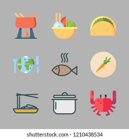 dinner icon set. vector set about fish, salad, soup and healthy food icons set.