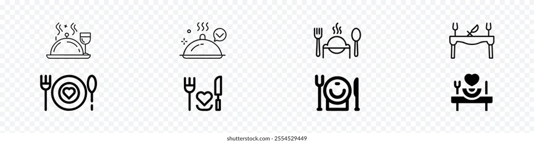 dinner icon set vector, Fork, knife and plate line icon set. Dinner, Restaurant, Food, Menu symbol. Cutlery: plate, fork, knife. Simple food icon