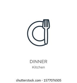 Dinner icon. Thin linear dinner outline icon isolated on white background from kitchen collection. Line vector sign, symbol for web and mobile