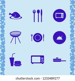 dinner icon. dinner vector icons set microwave, grill, hot chicken and pan
