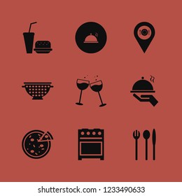 dinner icon. dinner vector icons set colander, location restaurant, glasses wine and proper meal