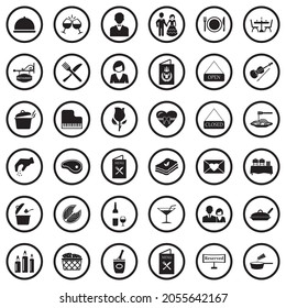 Dinner Icons. Black Flat Design In Circle. Vector Illustration.