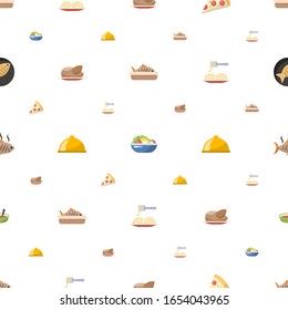 dinner icons pattern seamless. Included editable flat baked fish, Salad, Pizza, chicken, main dish, Pasta, grilled fish, Soup, Fish icons. dinner icons for web and mobile.