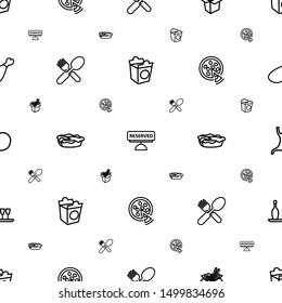 dinner icons pattern seamless white background. Included editable outline take away food, reserved, noodles fast food, fork and spoon, pie icons. dinner icons for web and mobile.