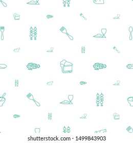 dinner icons pattern seamless white background. Included editable line fork, pie, chicken, kebab, pizza, pasta and wine glass, wrap sandwich icons. dinner icons for web and mobile.