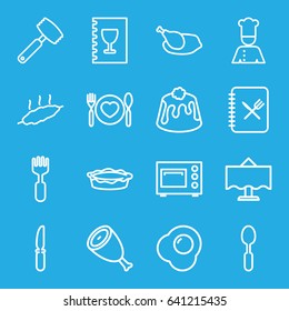 Dinner icons set. set of 16 dinner outline icons such as beef, pie, spoon, knife, fork, plate