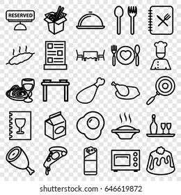 Dinner icons set. set of 25 dinner outline icons such as beef, pizza, noodles fast food, burrito, pie, pasta and wine glass, meat leg, take away food