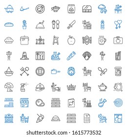 dinner icons set. Collection of dinner with meal, food and restaurant, wedding planning, dishes, pet food, tandoor, restaurant, knife, chicken leg. Editable and scalable dinner icons.
