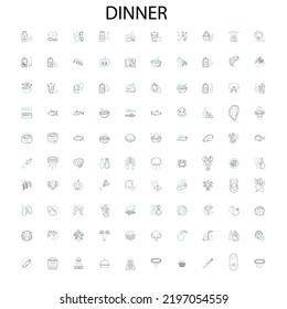 dinner icons, signs, outline symbols, concept linear illustration line collection